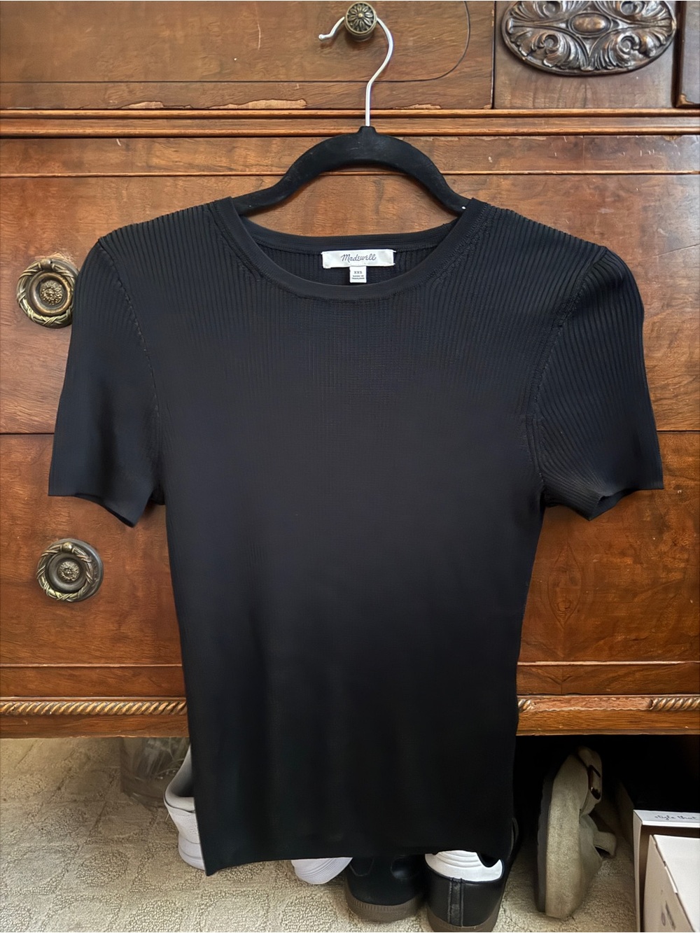 Madewell Black Ribbed Short Sleeve Tee